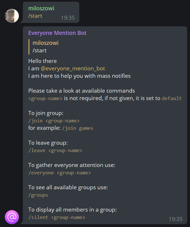 start command example